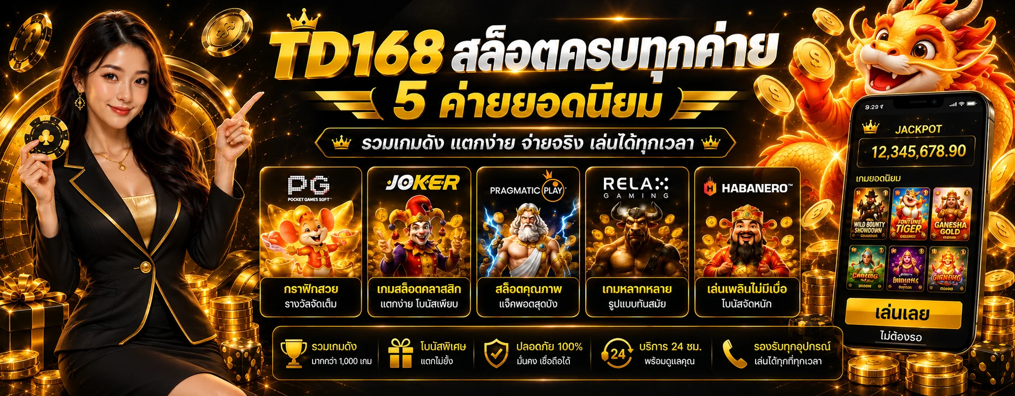 ภาพแนะนำเกมสล็อตครบทุกค่ายของ TD168
