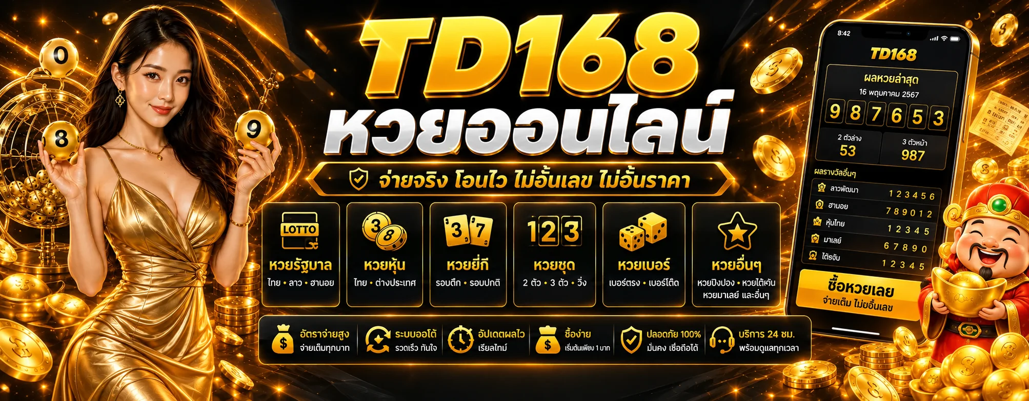 ภาพหน้าหวยออนไลน์และผลรางวัลของ TD168